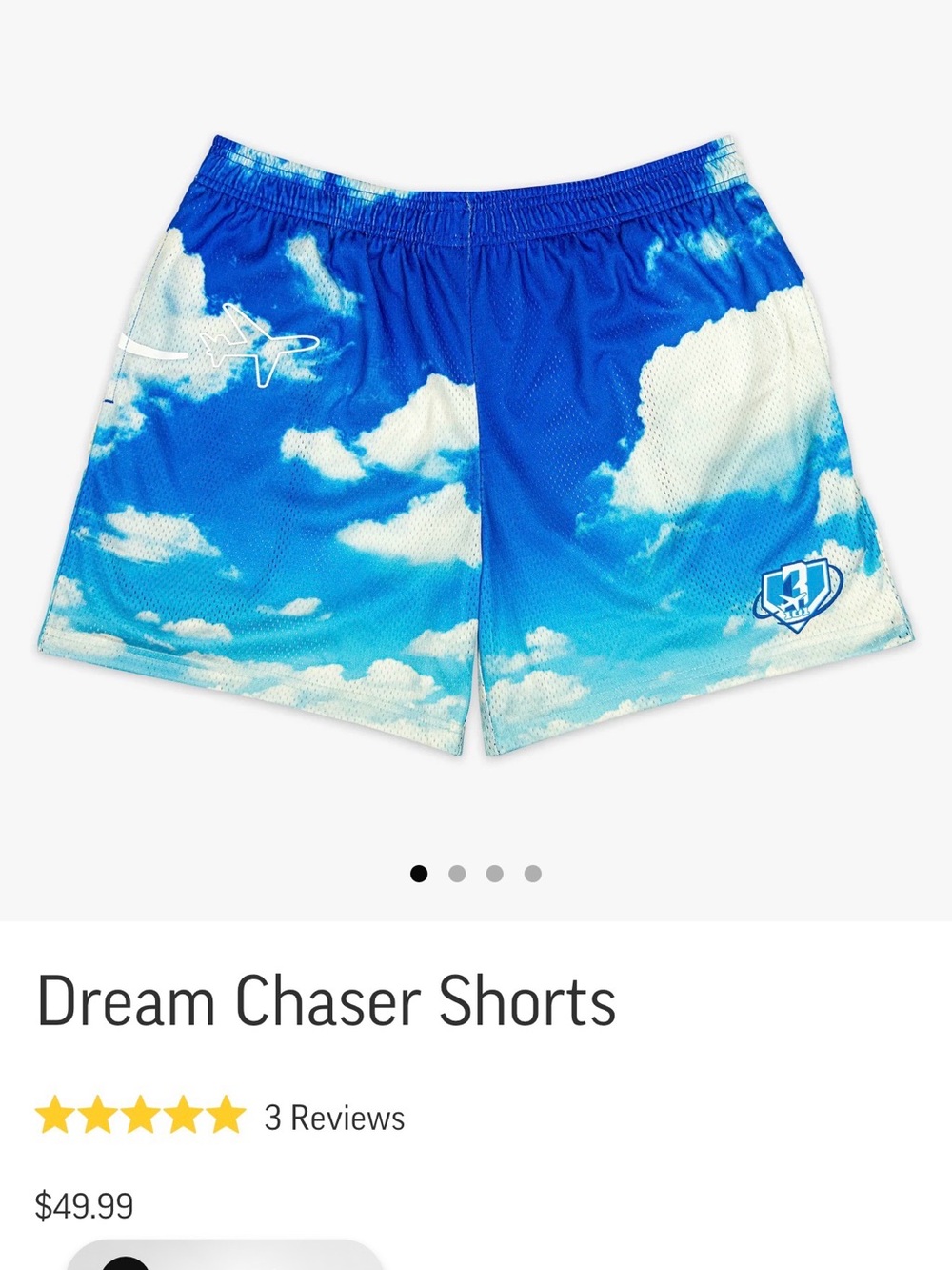 NWT Baseball Lifestyle Dream Chaser Cloud Print Athletic Shorts in Blue